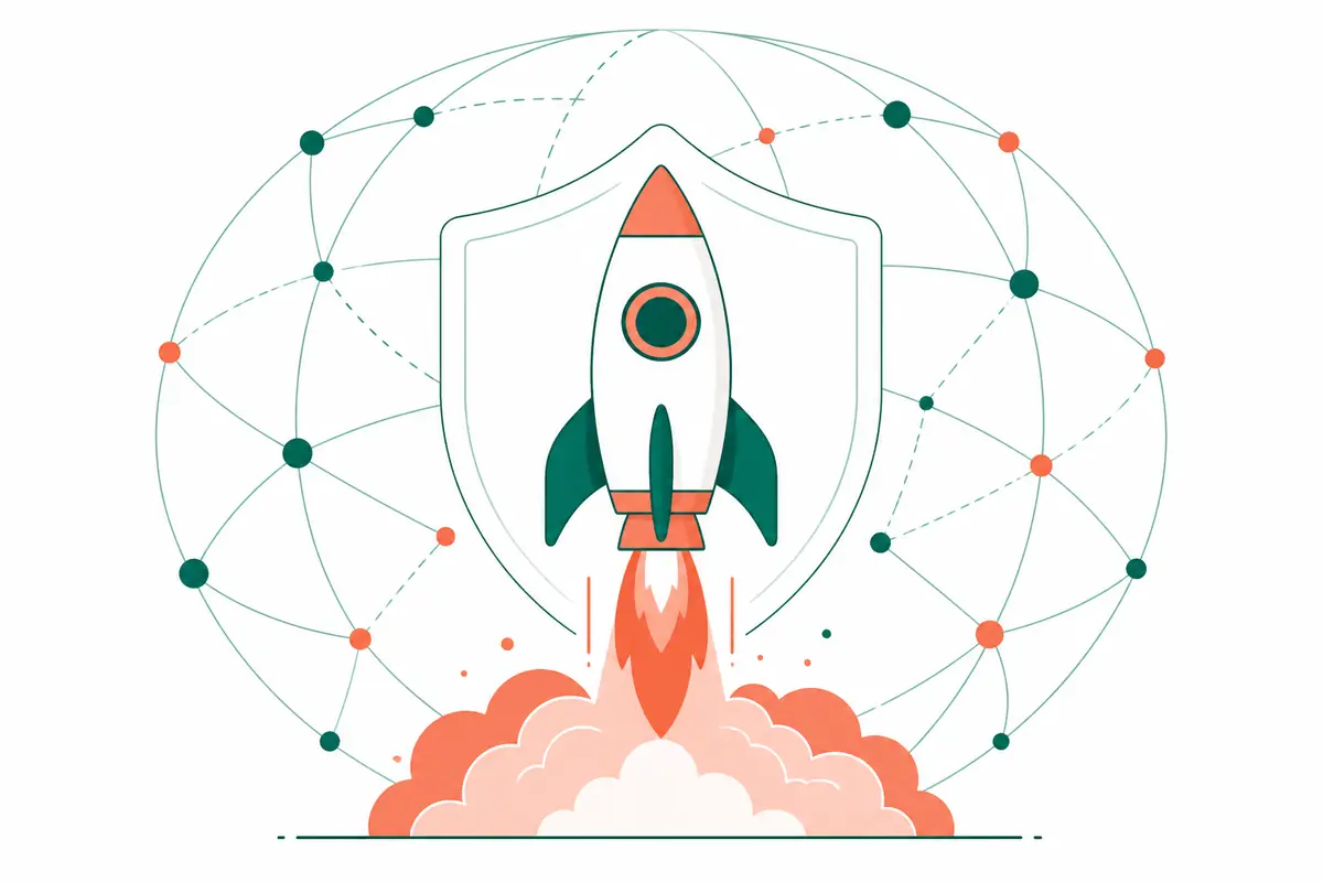 Shadowrocket 插画：火箭穿过网络节点