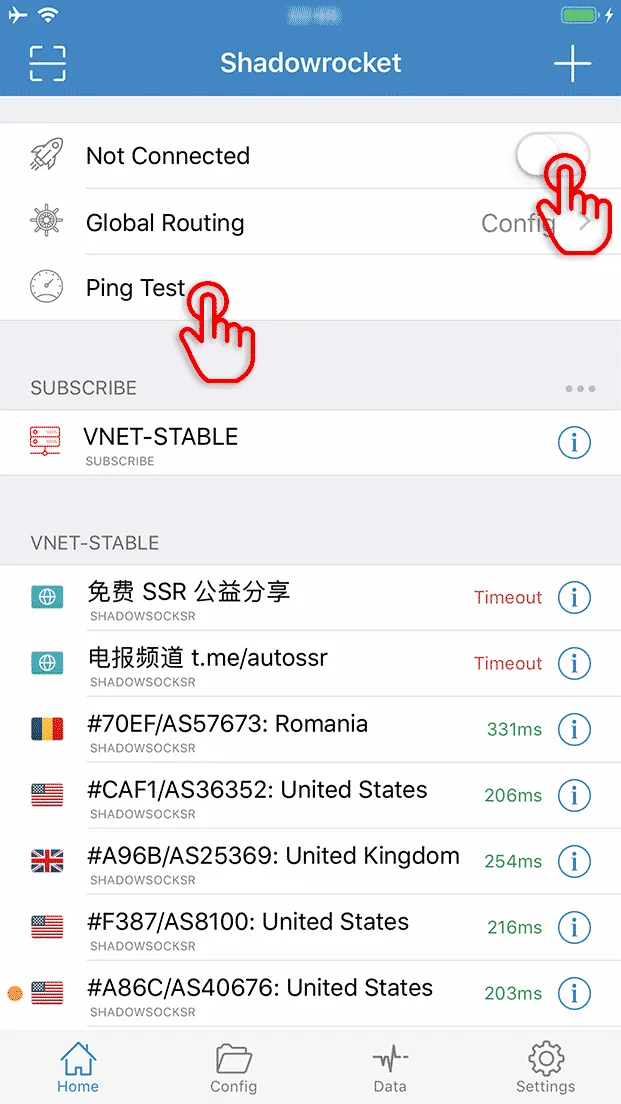 首页节点列表：可测速，延迟用颜色区分